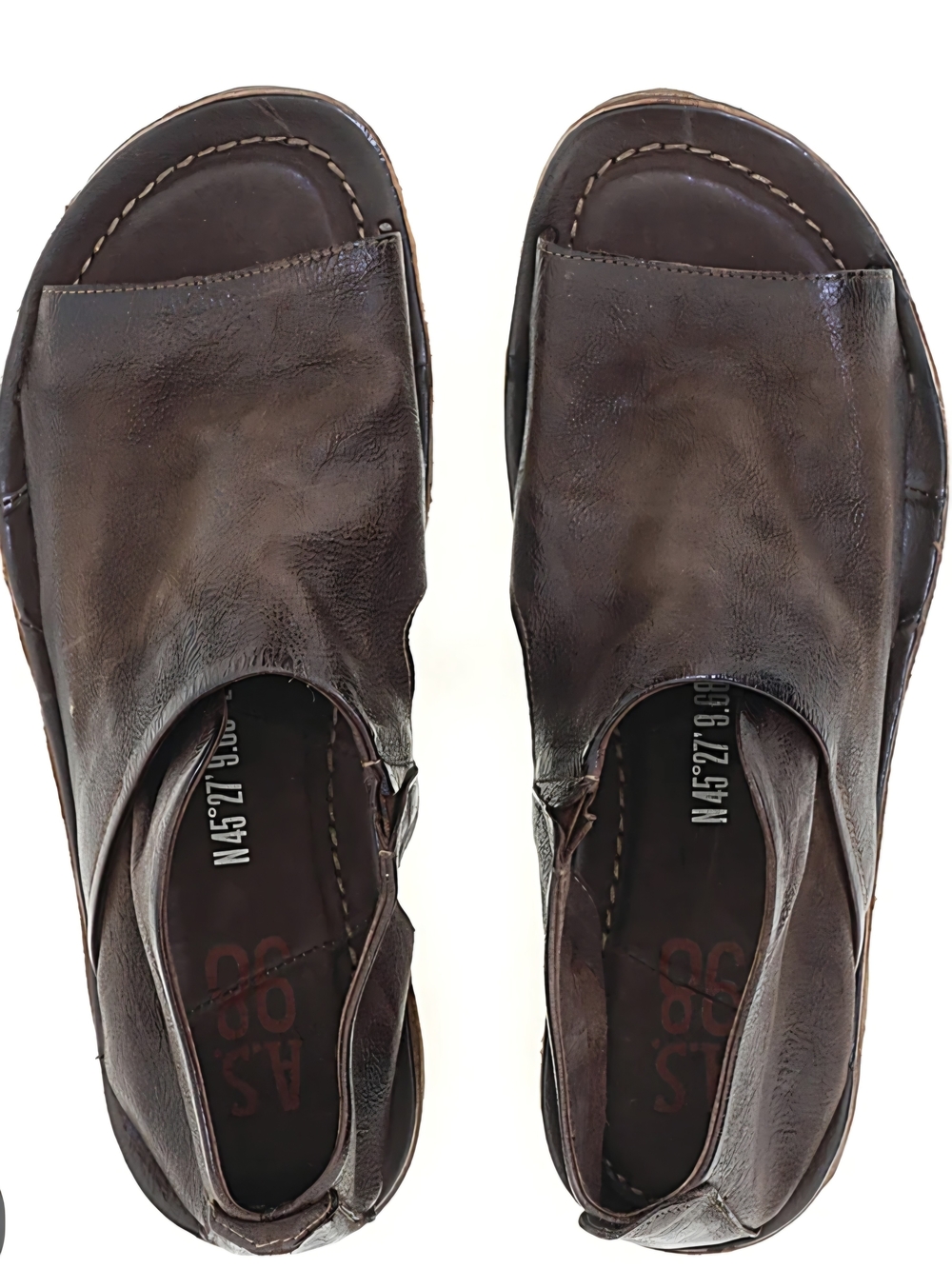 A.S.98 Women's Dark Brown Leather Peep-toe Flats